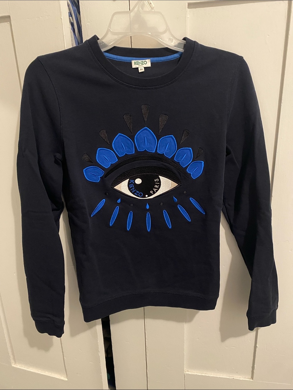 Kenzo Navy Crewneck Sweatshirt with Bright Blue Eye Motif